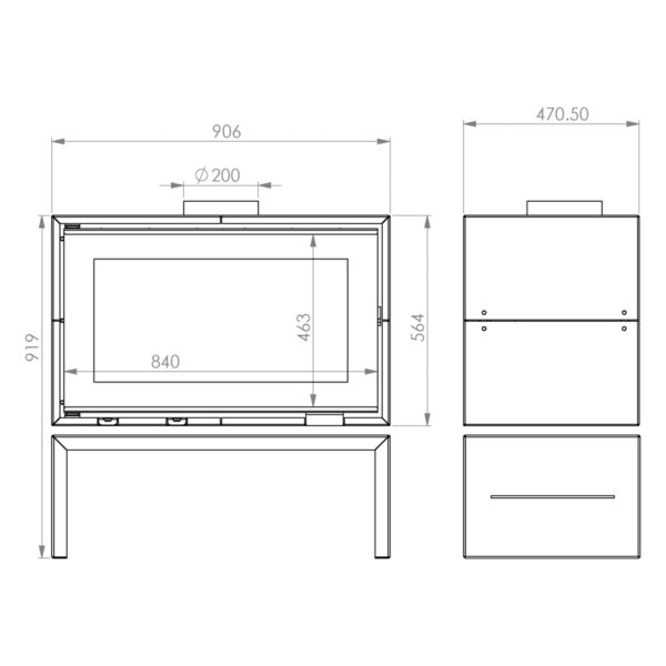 Sobă șemineu - A.Caminetti, Model Panorama 90 - Geam panoramic 1 suprafață vitrată, 9 KW, randament >75% , instalare rapidă, Garanție 5 ani.