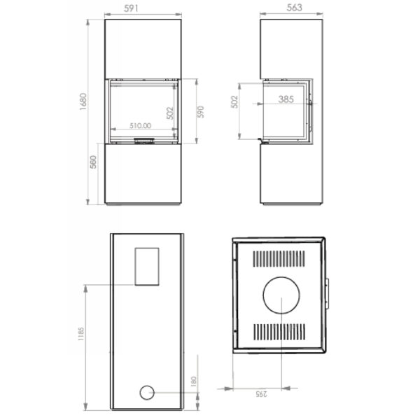 Șemineu metalic - A.Caminetti, Model Scandinavian 50 S WH(alb) - Geam panoramic 3 suprafețe vitrate, 11 KW, randament >80%, carcasă inclusă, instalare rapidă, Garanție 5 ani.