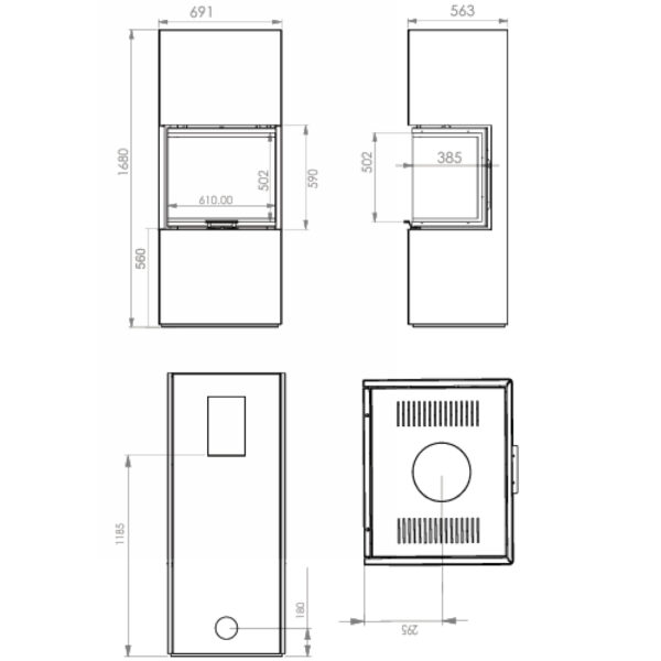 Șemineu metalic - A.Caminetti, Model Scandinavian 65 S WH(alb) - Geam panoramic 3 suprafețe vitrate, 11 KW, randament >80%, carcasă inclusă, instalare rapidă, Garanție 5 ani.