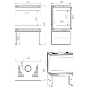 Sobă șemineu - A.Caminetti, Model Scandinavian 65 - Geam panoramic 3 suprafețe vitrate, 11 KW, randament >75% , instalare rapidă, Garanție 5 ani.