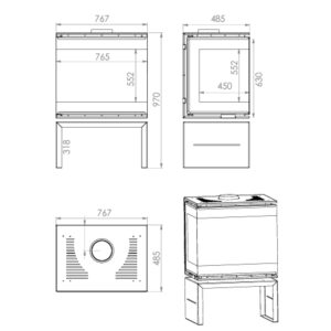 Sobă șemineu - A.Caminetti, Model Scandinavian 75 - Geam panoramic 3 suprafețe vitrate, 12 KW, randament >75% , instalare rapidă, Garanție 5 ani.