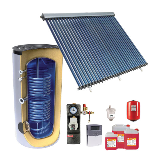 Kit panou solar presurizat apa calda Panosol 25 tuburi, boiler Tesy 200 litri 2 serpentine si accesorii