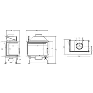 Focar de șemineu - A.caminetti Quattro 60 L PRO OPEN SIDE - Colț panoramic stânga (L), 2 suprafețe vitrate, 12 KW, randament >75%, încorporabil, Garanție 5 ani.
