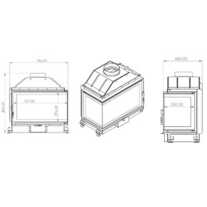 Focar de șemineu - A.caminetti Quattro 70 L OPEN SIDE - Colț panoramic stânga (L), 2 suprafețe vitrate, 12 KW, randament >75%, încorporabil, Garanție 5 ani.
