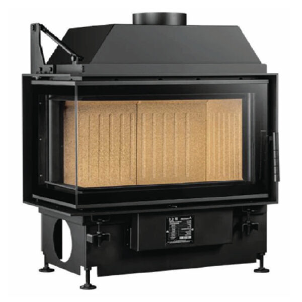 Focar de șemineu - A.caminetti Quattro 80 L PRO OPEN SIDE - Colț panoramic stânga (L), 2 suprafețe vitrate, 12 KW, randament >75%, încorporabil, Garanție 5 ani.