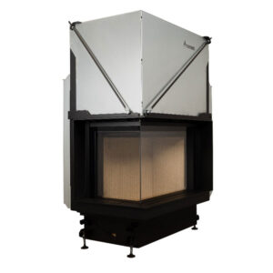 Focar de șemineu - A.caminetti Quattro 50 L Premium Edition - Colț panoramic stânga (L), 2 suprafețe vitrate, 12 KW, randament >80%, încorporabil, Garanție 5 ani.