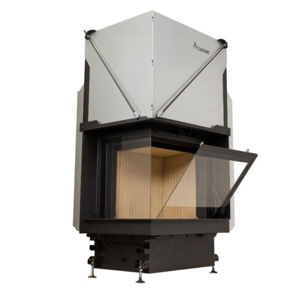Focar de șemineu - A.caminetti Quattro 70 L Premium Edition - Colț panoramic stânga (L), 2 suprafețe vitrate, 13 KW, randament >80%, încorporabil, Garanție 5 ani.