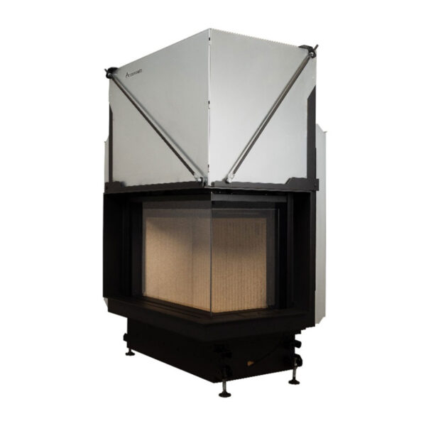 Focar de șemineu - A.caminetti Quattro 50 R Premium Edition - Colț panoramic dreapta (R), 2 suprafețe vitrate, 12 KW, randament >80%, încorporabil, Garanție 5 ani.