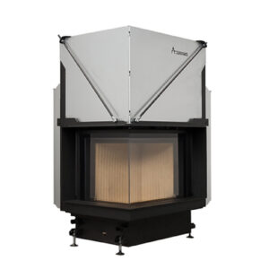 Focar de șemineu - A.caminetti Quattro 70 L Premium Edition - Colț panoramic stânga (L), 2 suprafețe vitrate, 13 KW, randament >80%, încorporabil, Garanție 5 ani.
