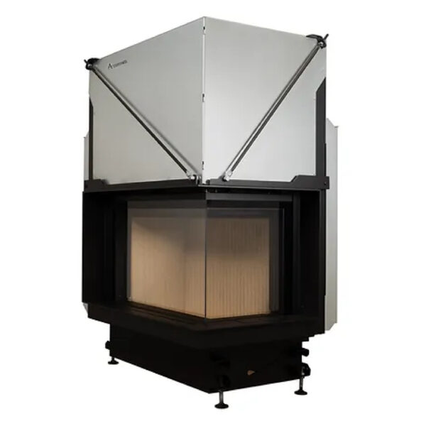 Focar de șemineu - A.caminetti Quattro 70 R Premium Edition - Colț panoramic dreapta (R), 2 suprafețe vitrate, 13 KW, randament >80%, încorporabil, Garanție 5 ani.