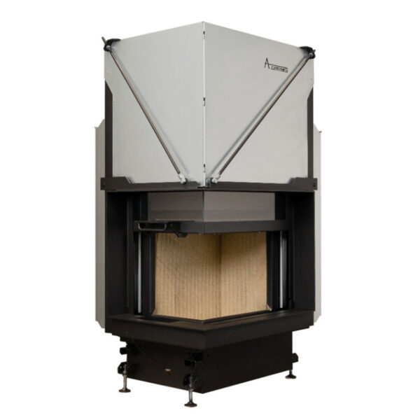 Focar de șemineu - A.caminetti Quattro 70 L Premium Edition - Colț panoramic stânga (L), 2 suprafețe vitrate, 13 KW, randament >80%, încorporabil, Garanție 5 ani.