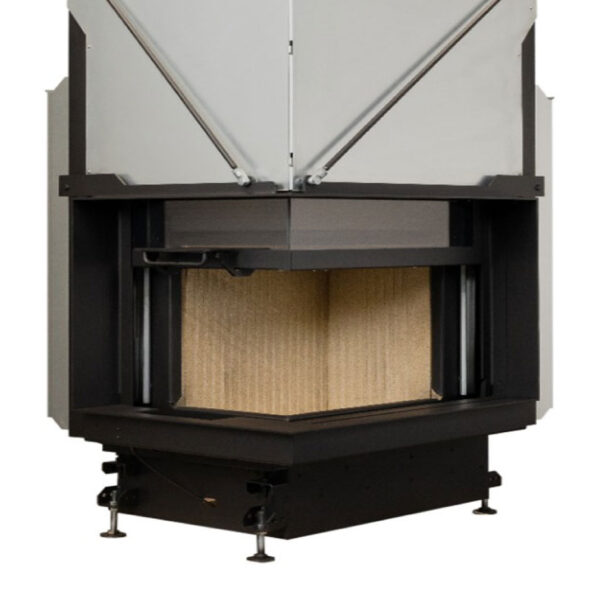 Focar de șemineu - A.caminetti Quattro 90 L Premium Edition - Colț panoramic stânga (L), 2 suprafețe vitrate, 14.8 KW, randament >80%, încorporabil, Garanție 5 ani.