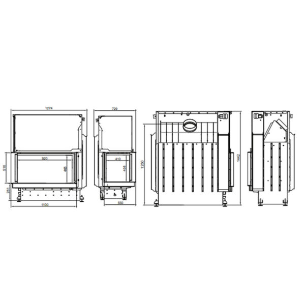 Focar de șemineu - A.caminetti Quattro 90 R Premium Edition - Colț panoramic dreapta (R), 2 suprafețe vitrate, 14.8 KW, randament >80%, încorporabil, Garanție 5 ani.
