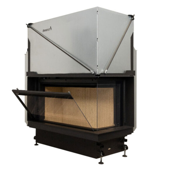 Focar de șemineu - A.caminetti Quattro 90 R Premium Edition - Colț panoramic dreapta (R), 2 suprafețe vitrate, 14.8 KW, randament >80%, încorporabil, Garanție 5 ani.