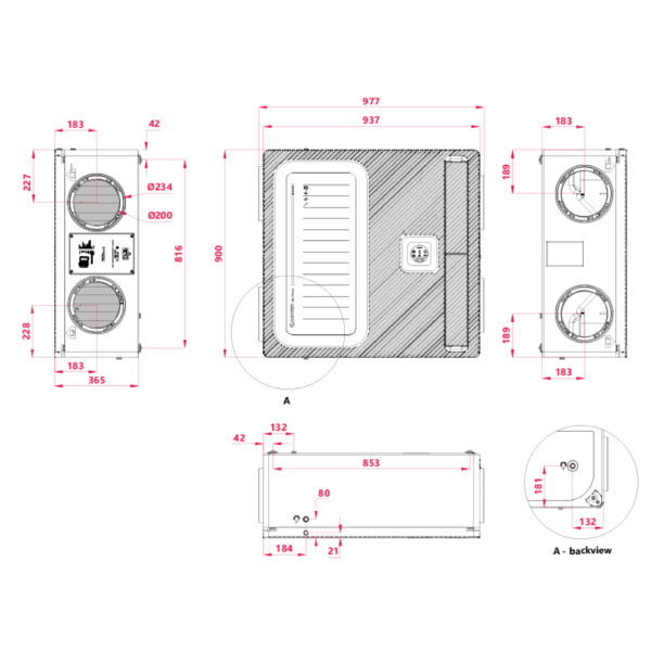 Unitate de ventilație centralizată, ARIA VITALE PLATINUM de la HEATPEX, cu recuperare de căldură, eficiență >90%, filtru F7 pe admisie, M5 pe evacuare, 6 poziții de montare, garanție 5 ani.