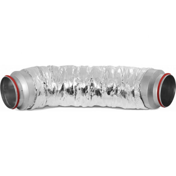 Atenuator zgomot, HEATPEX ARIA ADURO, tehnologie OneClick® , Ø200 [mm], izolație vată minerală 25 [mm] grosime, manta aluminiu-poliester, etanșeitate prin garnituri cauciuc la ambele capete. Garanție 2 ani.