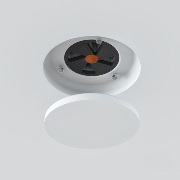 Grilă de ventilație încastrată în rigips, Ergovent RONDO125, Ø125 mm, debit max. 90 m³/h, material Gips de înaltă densitate, panou frontal rotund. Garanție 2 ani!