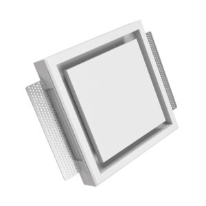 Grilă de ventilație încastrată în rigips, Ergovent KVADRO125,  Ø125 mm, debit max. 92 m³/h, material Gips de înaltă densitate, panou frontal pătrat. Garanție 2 ani!