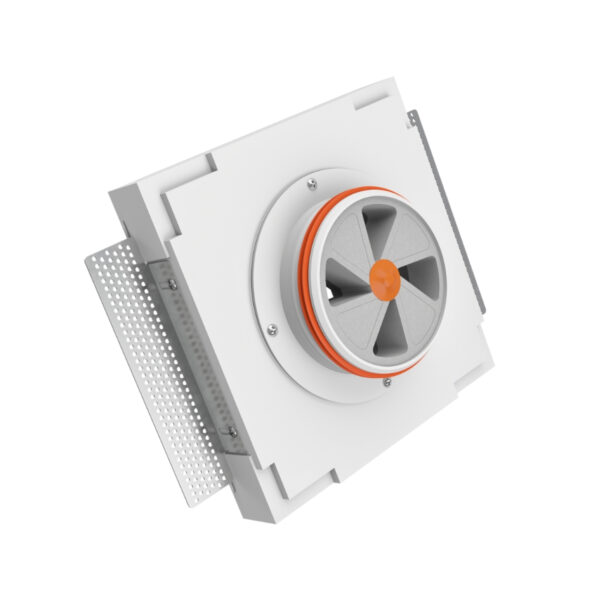 Grilă de ventilație încastrată în rigips, Ergovent KVADRO125, Ø125 mm, debit max. 92 m³/h, material Gips de înaltă densitate, panou frontal pătrat. Garanție 2 ani!
