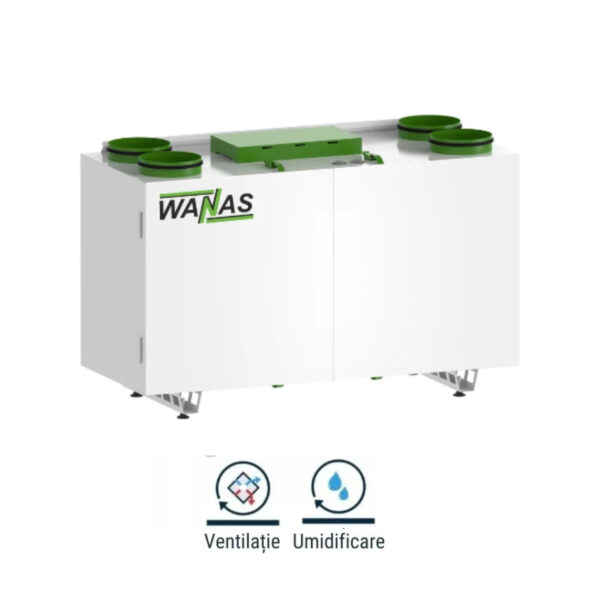 Wanas 630 V Light, unitate de ventilație cu recuperare căldură și umidificare a aerului, debit maxim 630 m³/h, suprafața recomandată 360 m² , eficiență în recuperarea căldurii 87,3%. Garanție 2 ani!