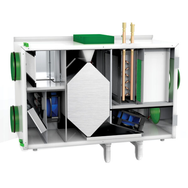 Wanas 630 V Light, unitate de ventilație cu recuperare căldură și umidificare a aerului, debit maxim 630 m³/h, suprafața recomandată 360 m² , eficiență în recuperarea căldurii 87,3%. Garanție 2 ani!