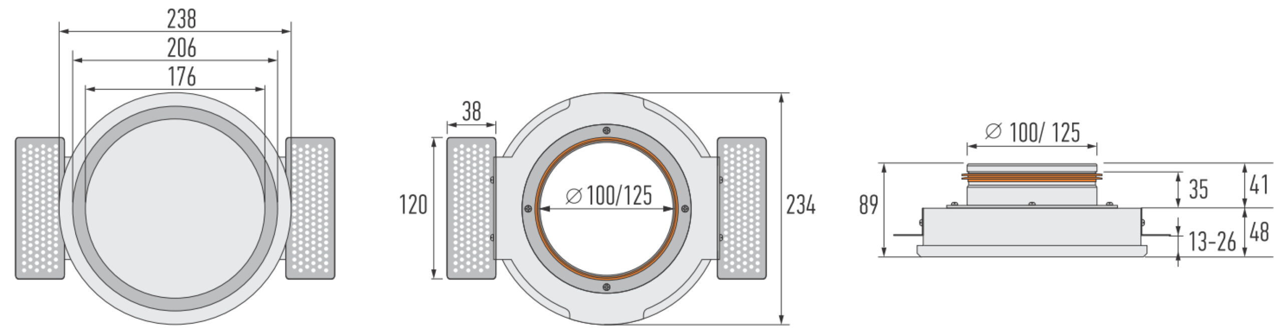 Grilă de ventilație încastrată în rigips, Ergovent RONDO125, Ø125 mm, debit max. 90 m³/h, material Gips de înaltă densitate, panou frontal rotund. Garanție 2 ani!