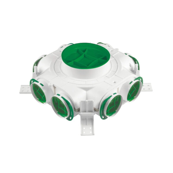 Cutie de distribuție Awenta cu racord vertical central Ø160 mm, 8 prize x Ø75 mm, suprafețe antibacteriene, antistatice, antifungice. Garanție 2 ani!