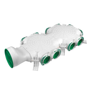 Cutie de distribuție Awenta cu racord lateral Ø160 mm,  10 prize x Ø75 mm, suprafețe antibacteriene, antistatice, antifungice. Garanție 2 ani!
