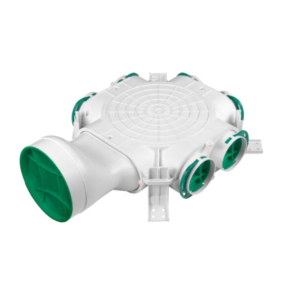 Cutie de distribuție Awenta cu racord lateral Ø160 mm, 6 prize x Ø75 mm, suprafețe antibacteriene, antistatice, antifungice. Garanție 2 ani!