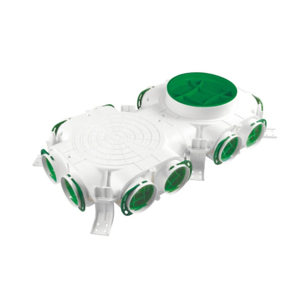 Cutie de distribuție Awenta cu racord vertical central Ø160 mm, 12 prize x Ø75 mm, suprafețe antibacteriene, antistatice, antifungice. Garanție 2 ani!