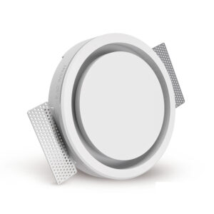 Grilă de ventilație încastrată în rigips, Ergovent RONDO125,  Ø125 mm, debit max. 90 m³/h, material Gips de înaltă densitate, panou frontal rotund. Garanție 2 ani!
