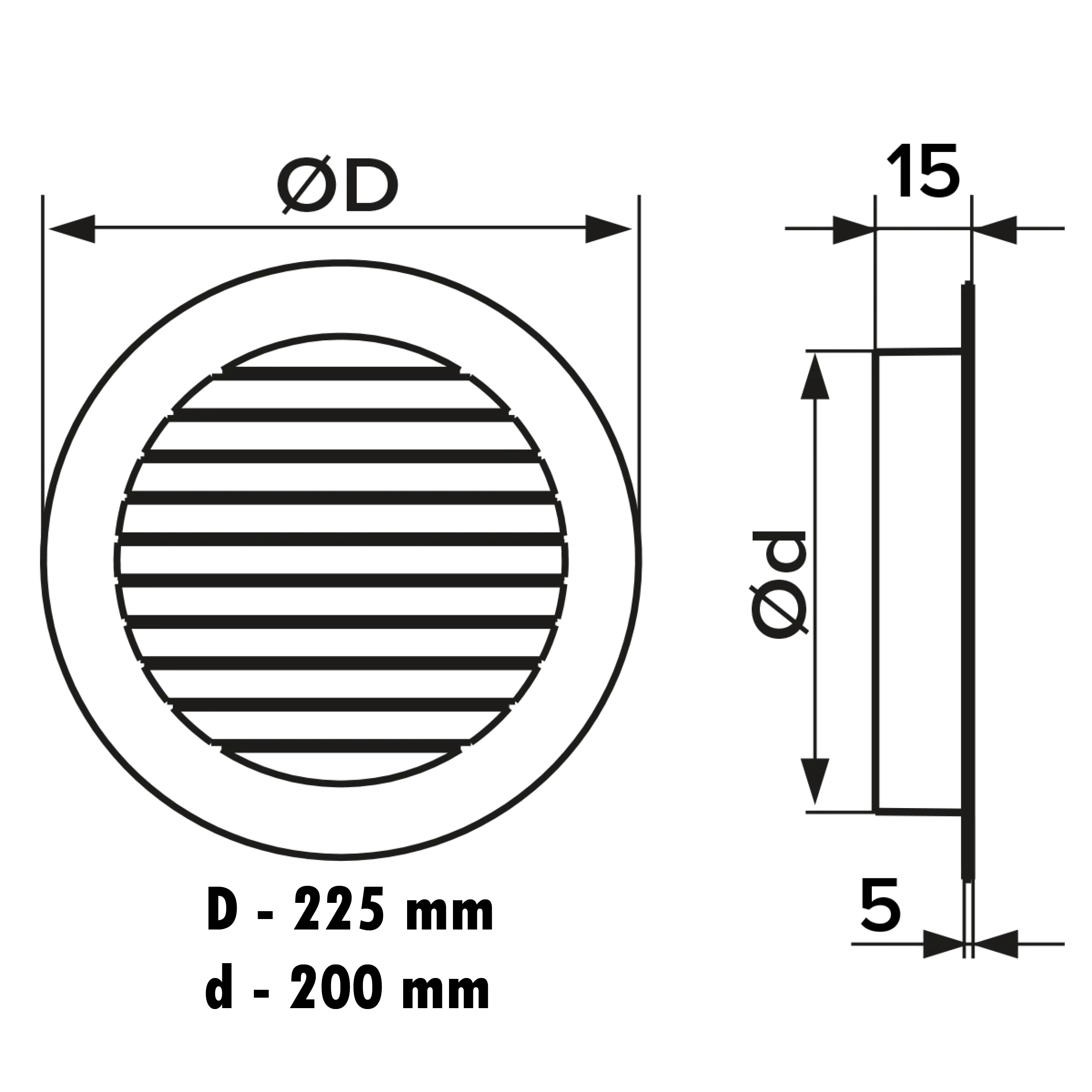 Grilă ventilație rotundă Ø200mm, exterior Ø225mm, material Aluminiu. Garanție 2 ani!