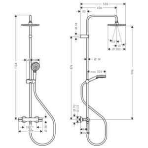 Coloană pentru duș cu baterie termostatată crom Hansgrohe Vernis Blend 200