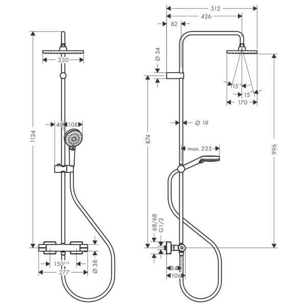 Sistem de duș cu baterie termostată Hansgrohe Vernis Shape 230, negru mat