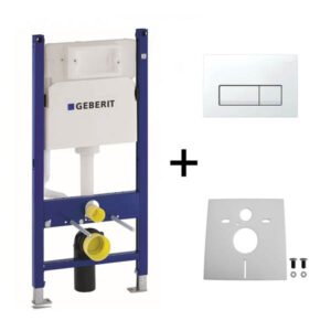 Sistem încastrat Geberit Duofix pentru WC suspendat, cu set de fixare și clapetă albă Delta 51