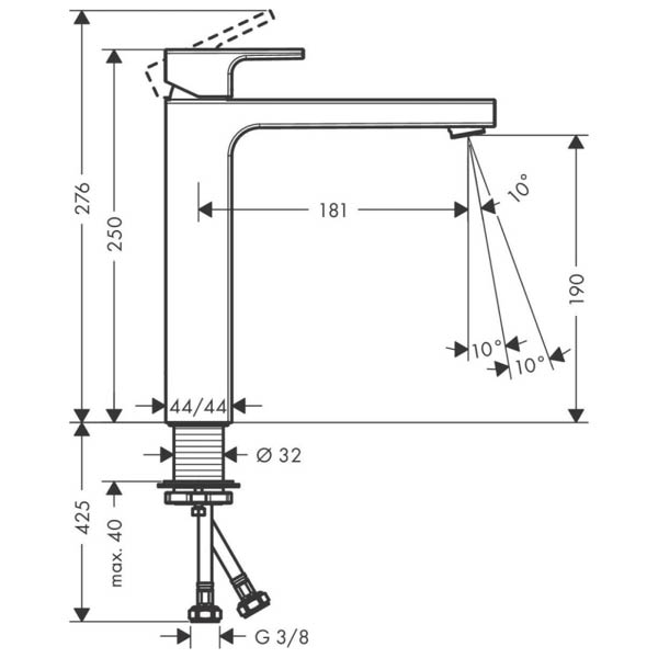 Baterie înaltă pentru lavoar Hansgrohe Vernis Shape 190, negru mat