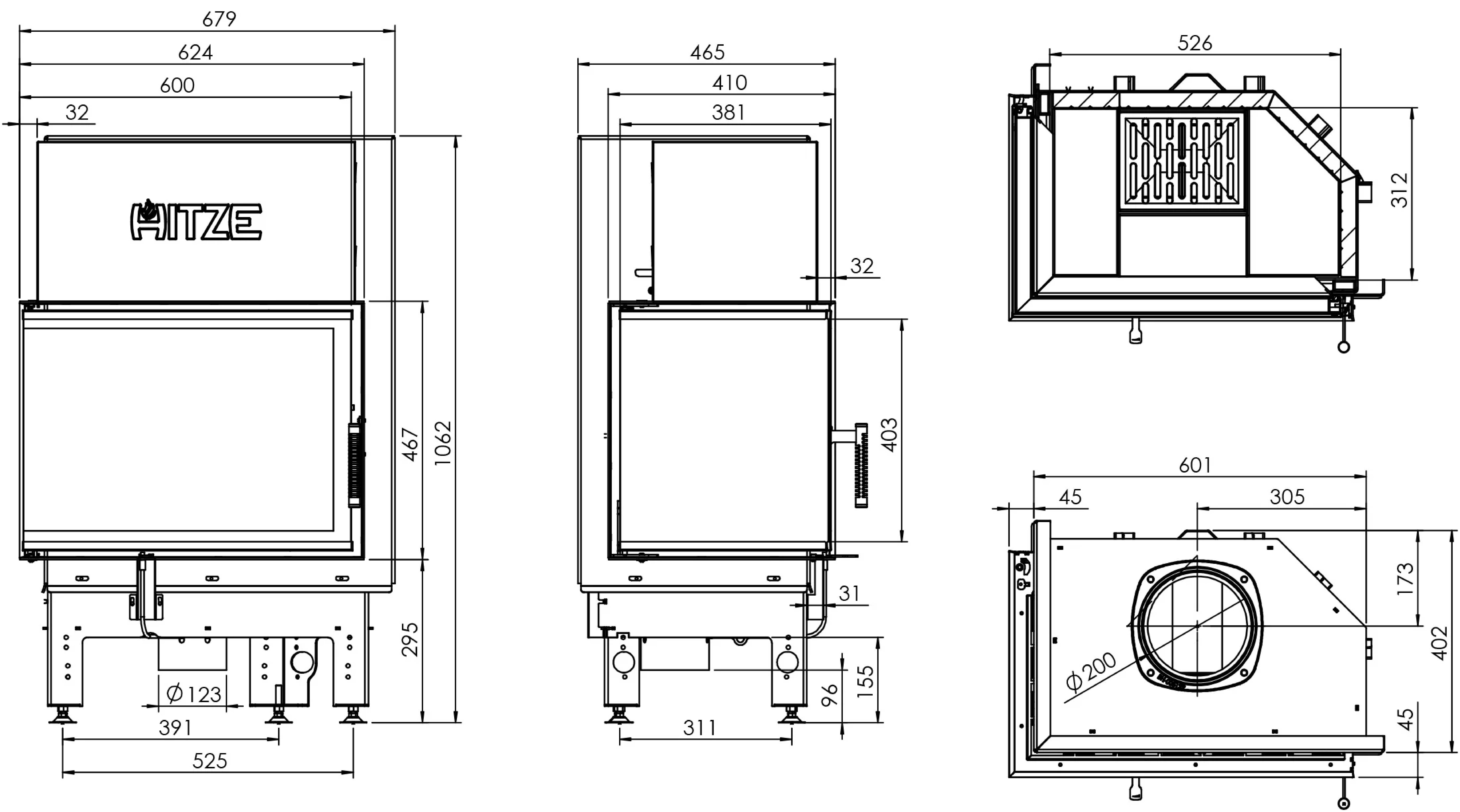 Focar pentru șemineu pe colt stânga (L), Hitze Albero AL11L.H-D, putere 11 KW, randament 83%, clasa energetică A+, certificat EcoDesign. Garanție 5 ani!