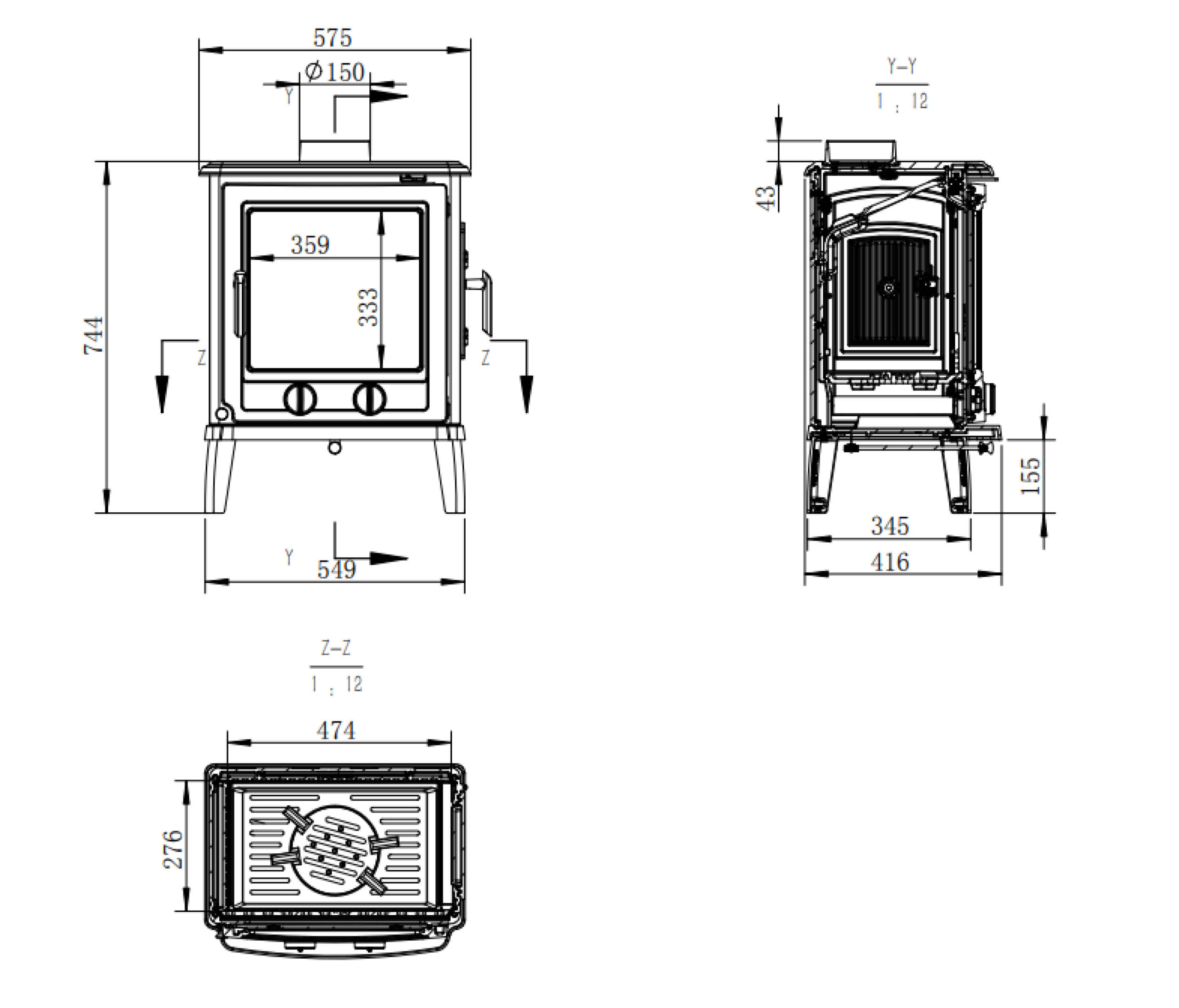 Sobă din fontă, Nordflam Breno, putere 10 KW, randament 70%, clasa energetică A, certificat EcoDesign. Garanție 2 ani!