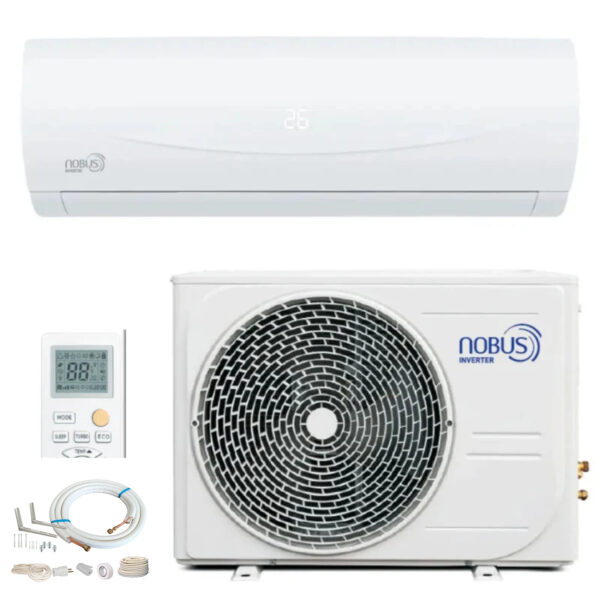 Aparat aer conditionat Nobus 12000 BTU, Inverter, Wi-Fi si Kit premium de instalare, 3m, traseu bercluit, console