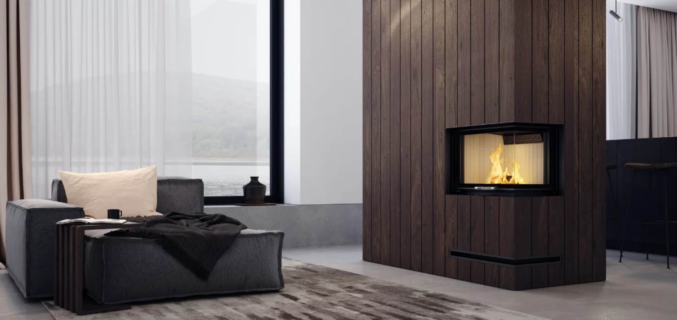 Focar pentru șemineu pe colt dreapta (R), Hitze Albero AL11R.H-D, putere 11 KW, randament 83%, clasa energetică A+, certificat EcoDesign. Garanție 5 ani!