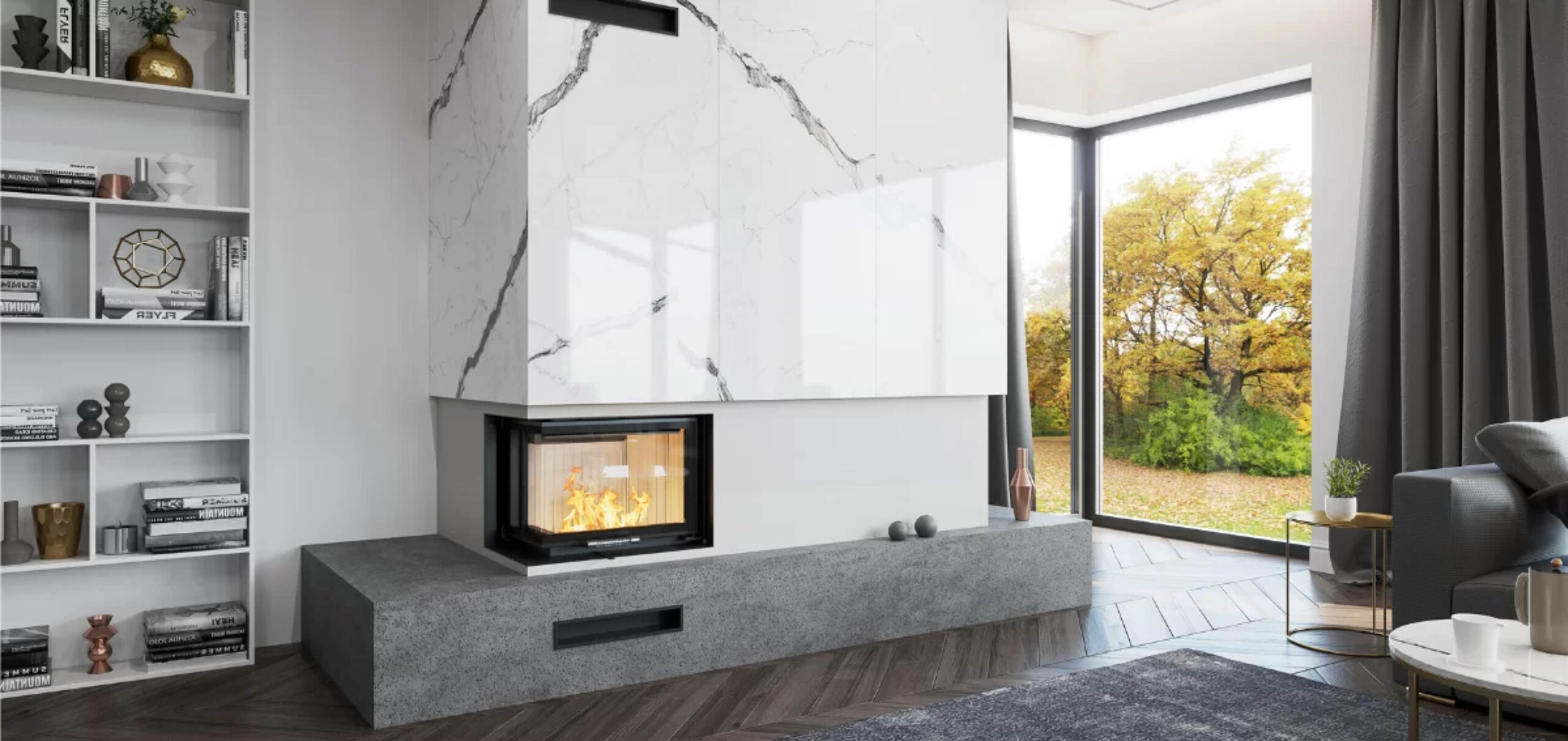 Focar pentru șemineu pe colt stânga (L), Hitze Albero AL9LG.H-D, putere 9 KW, randament 78%, clasa energetică A+, certificat EcoDesign. Garanție 5 ani!