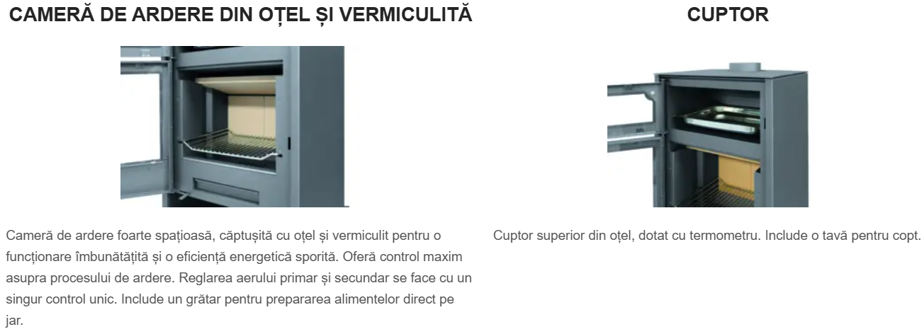 Sobă din oțel, Carbel HERMES, putere 8,7 KW, randament 88%, clasa energetică A+, certificat EcoDesign. Garanție 5 ani!