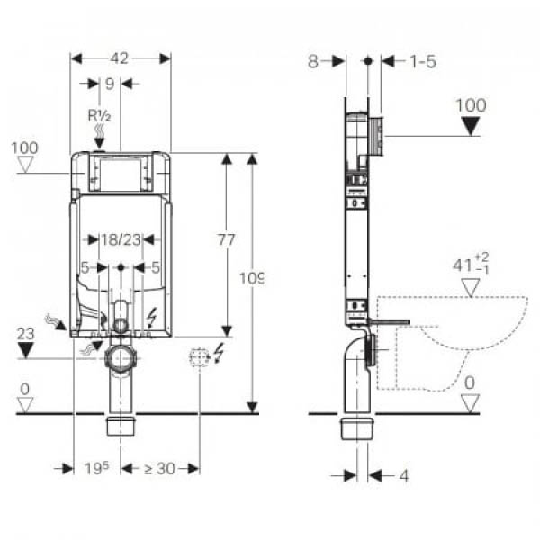 Rezervor incastrat pentru wc suspendat Geberit Sigma cu cadru Kombifix 109 cm