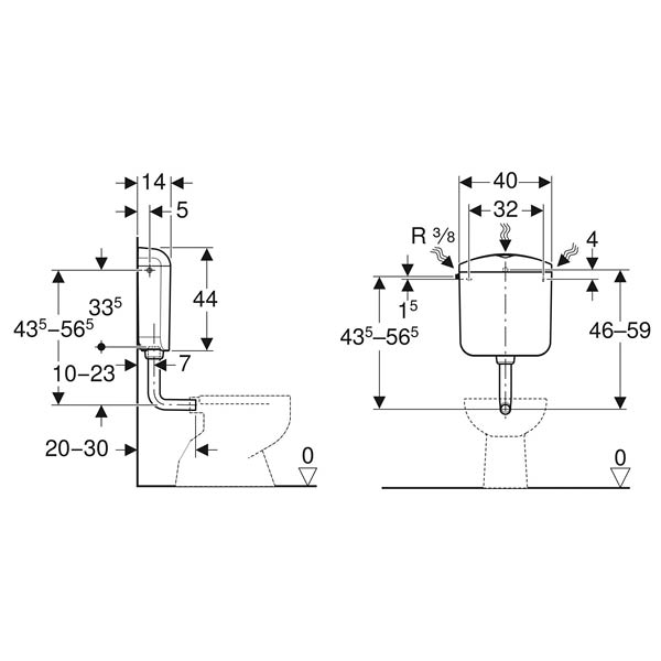 Rezervor WC Geberit Duo AP117, cu două volume de apă, 3/6 – 9 litri