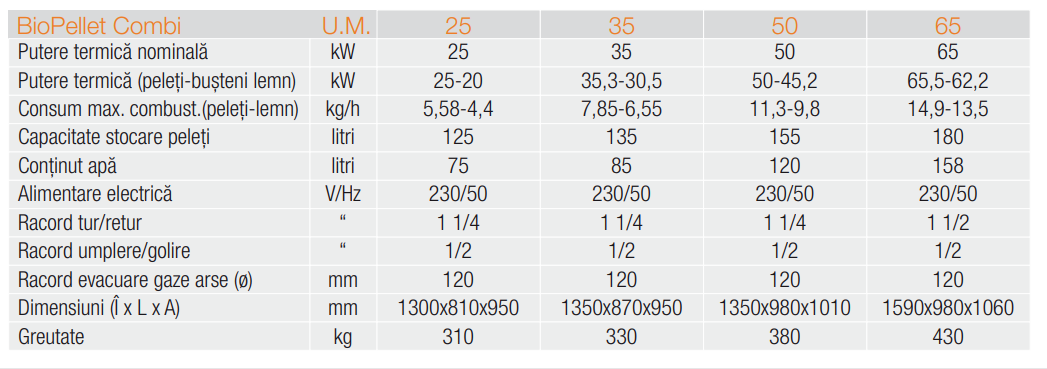 Cazan mixt peleti / lemne Ferroli BioPellet Combi 25, 25 kW, din otel, tiraj fortat