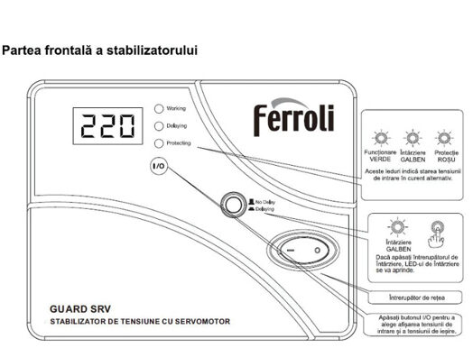 Stabilizator de tensiune cu servomotor Ferroli GUARD SRV1000, 1000VA / 600W