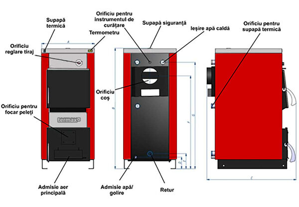 Centrala/Cazan pe lemne cu ardere standard, 70 kW, volum manta apa 175 litri Termax