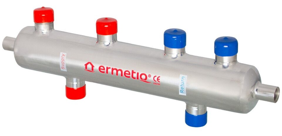 Butelie de egalizare inox izolata, 2 circuite 1" max. 70 kW, Ermetiq