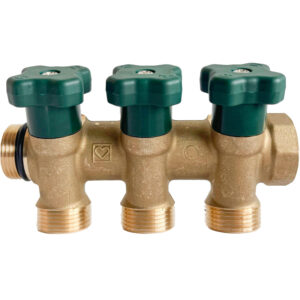 Distribuitor cu robinet 3/4", cu 3 cai 3/4", filet exterior, Herz