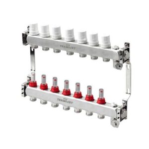 Distribuitor incalzire pardoseala, cu debitmetre, Termojet TJ-W, inox, filet interior, 2-15 cai, 1"